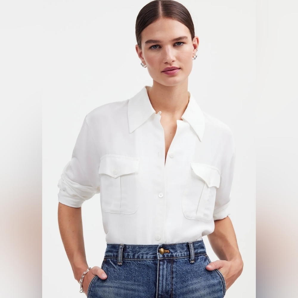 Alexa Chung for Madewell Pleat-Pocket Button-Up SIZE L